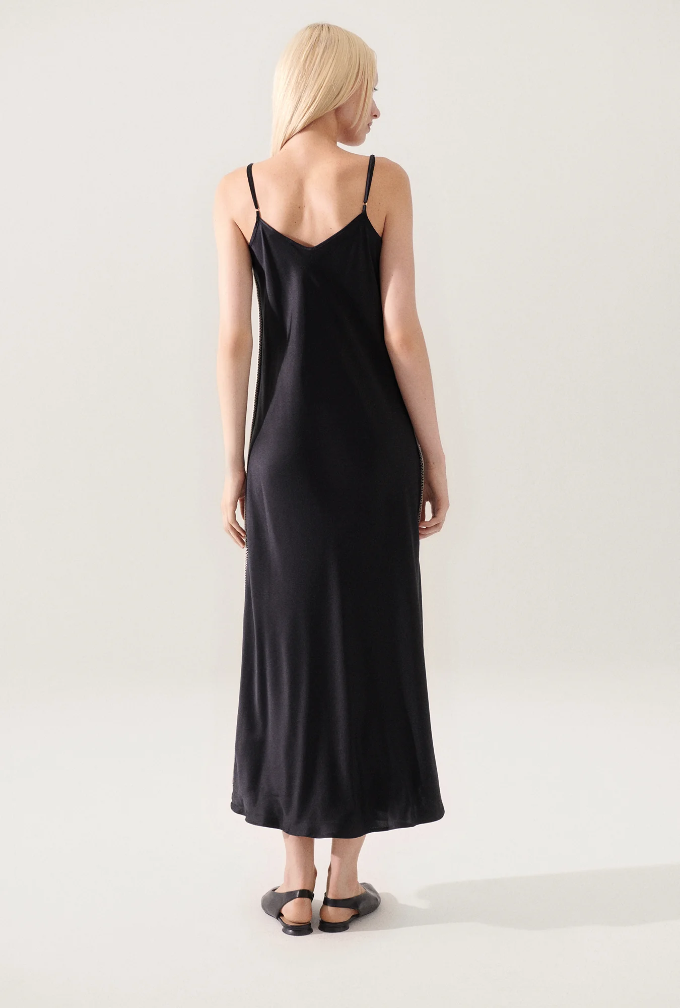 90S Slip Dress Blanket Stitch Black - Image 3