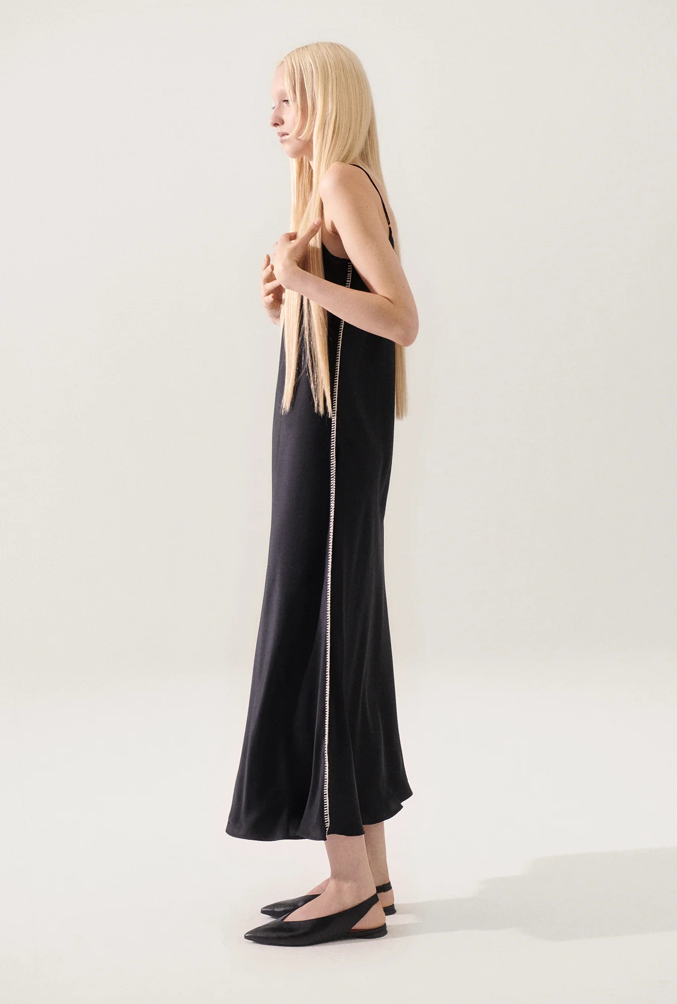 90S Slip Dress Blanket Stitch Black - Image 6