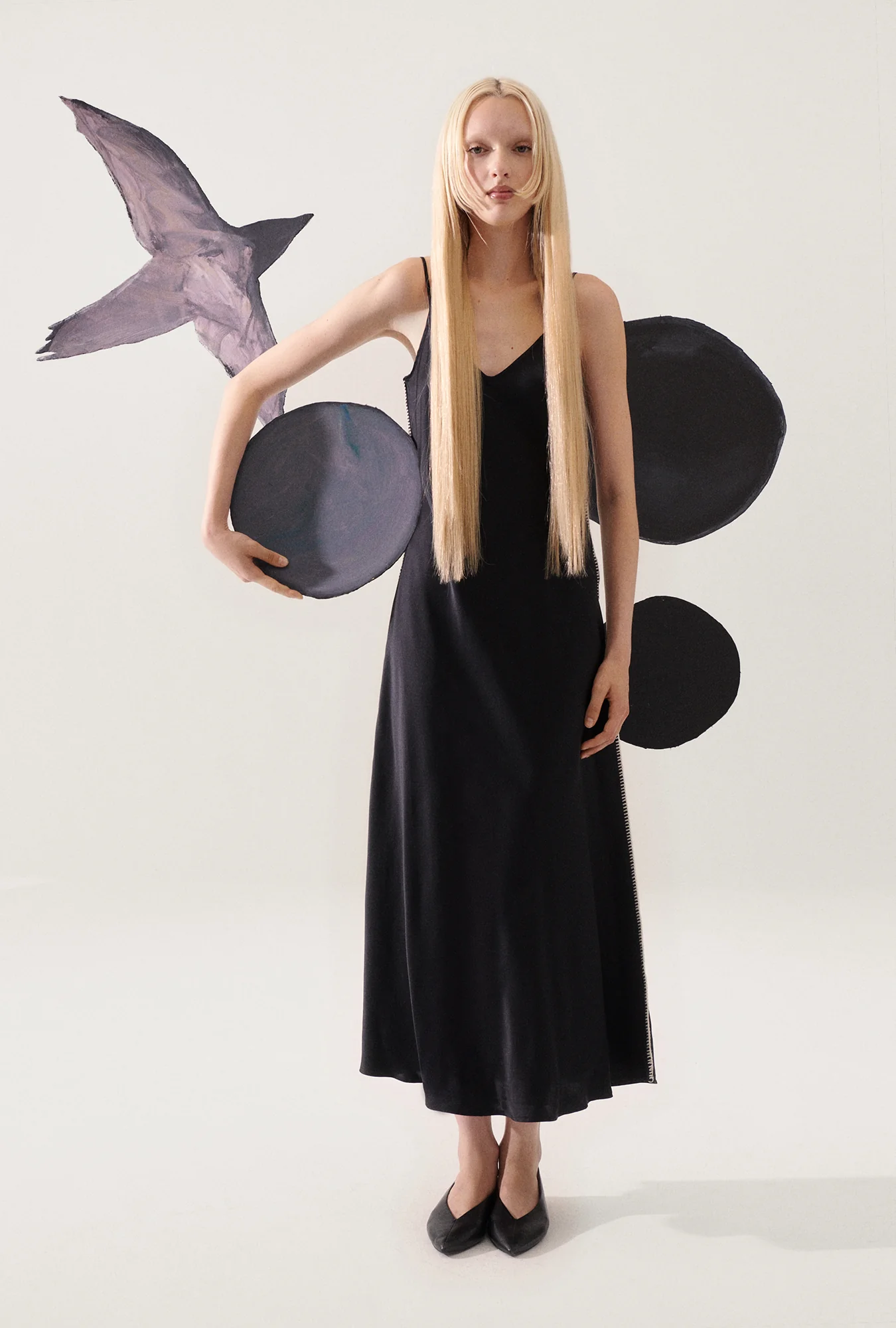 90S Slip Dress Blanket Stitch Black - Image 7