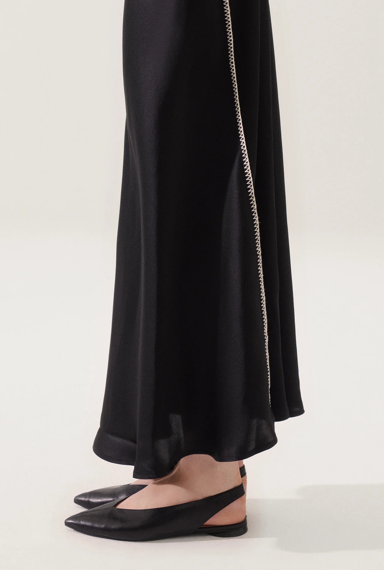 Long Bias Cut Skirt Blanket Stitch Black - Image 4