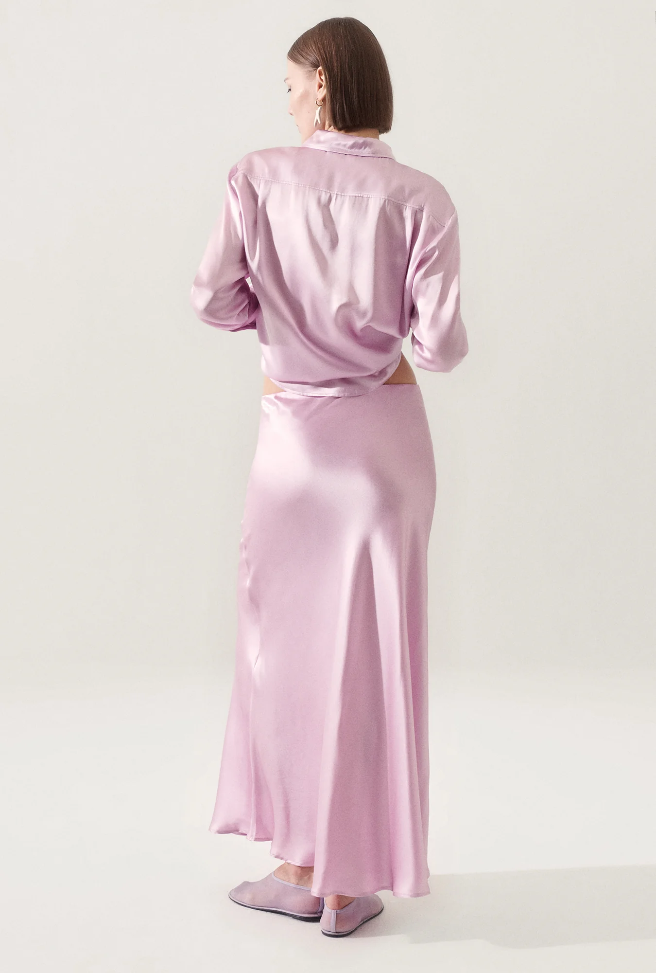 Long Bias Cut Skirt Lilac - Image 3
