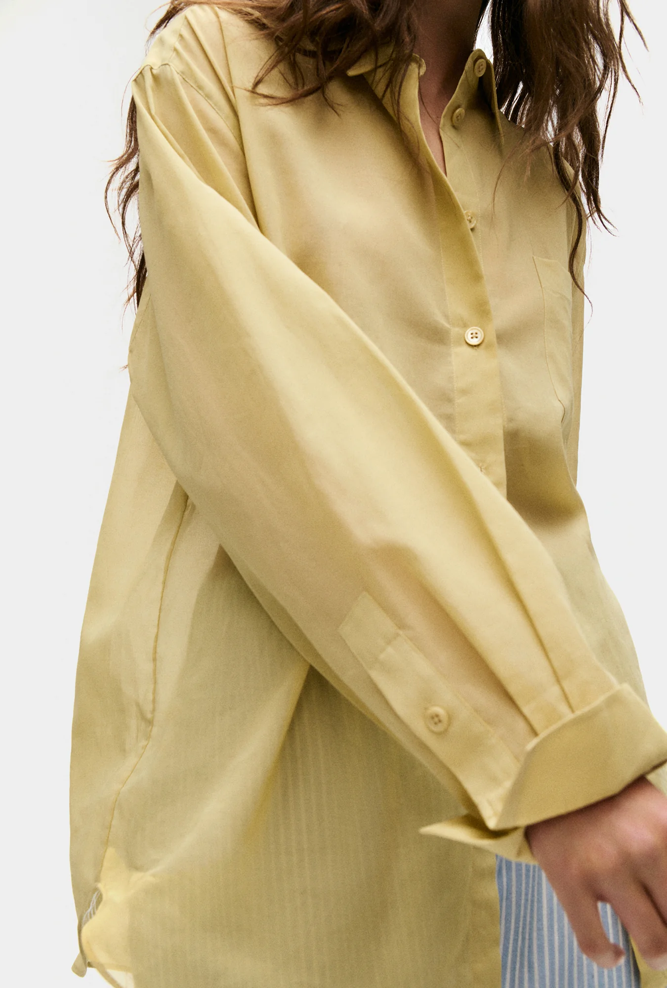 Sheer Cotton Pleated Yoke Shirt Shell - Image 5