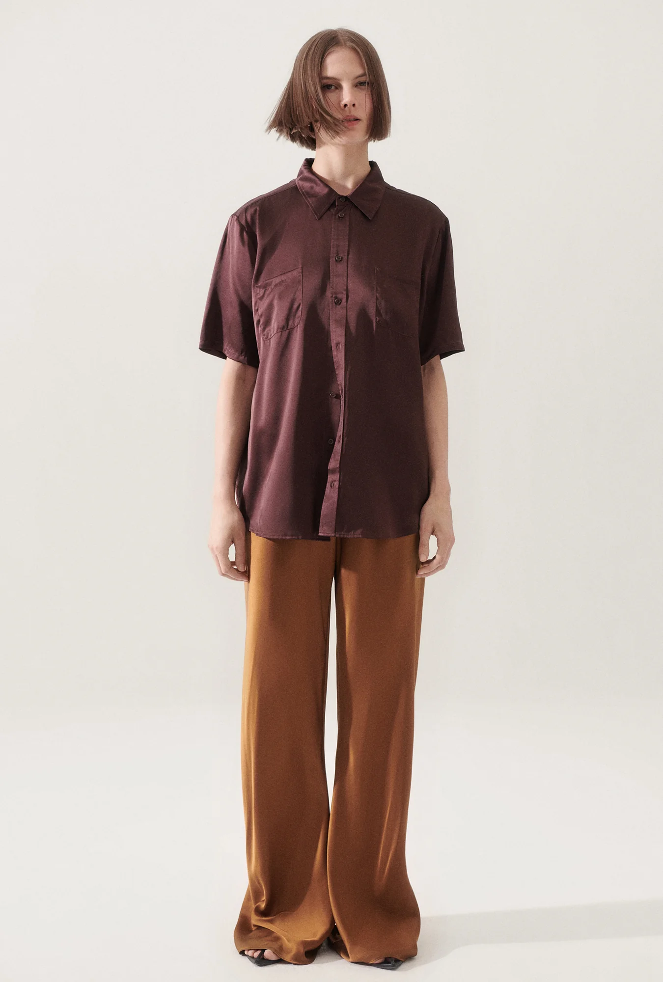 Short Sleeve Boyfriend Shirt Cacao - Image 3