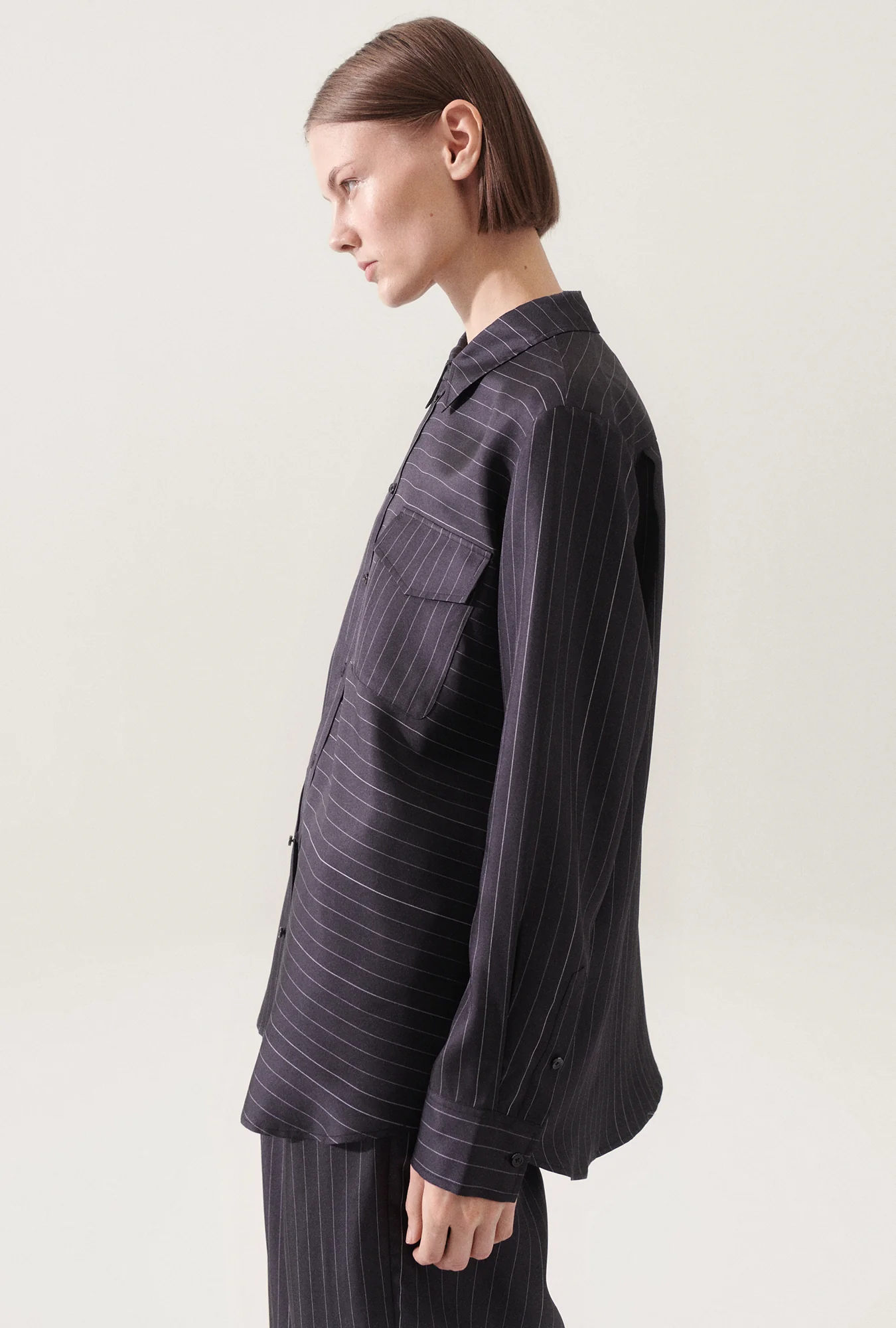 Twill Boyfriend Shirt Pinstripe Black / White - Image 4